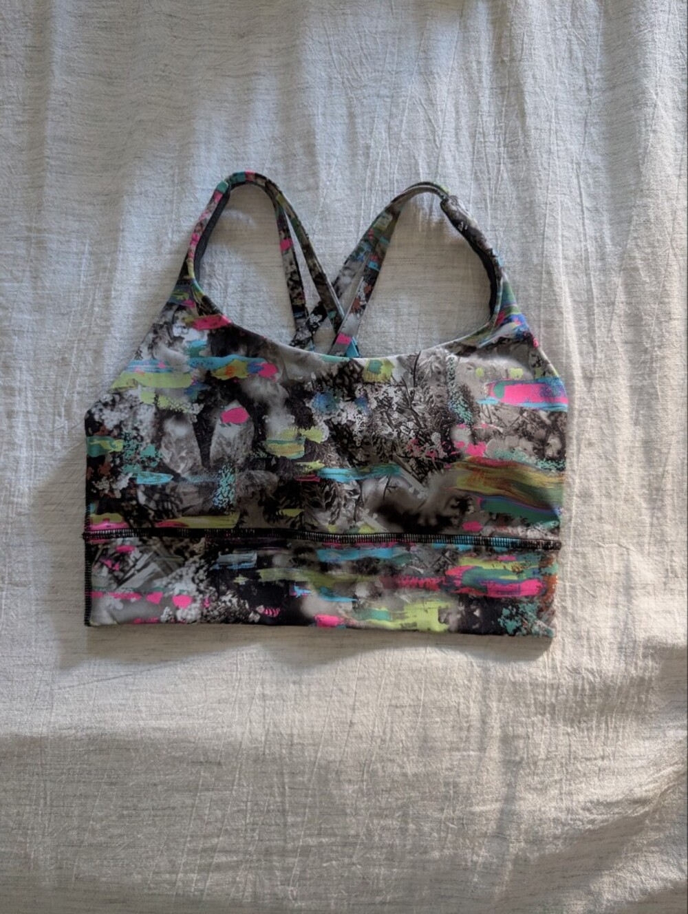 Lululemon Neon Paint-Print Sports Bra - Size 6